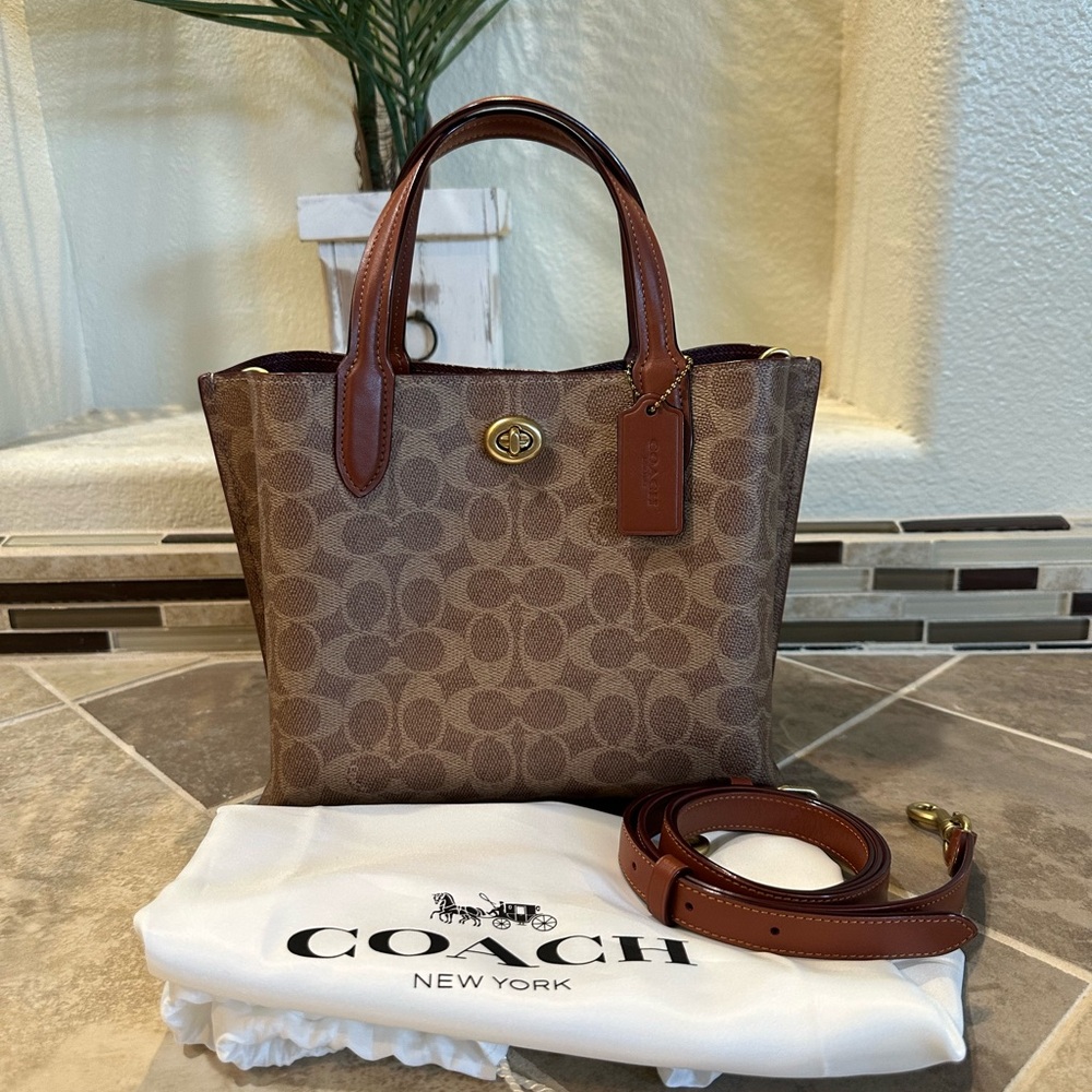 Coach Brown Signature Canvas Tote with Chestnut Leather